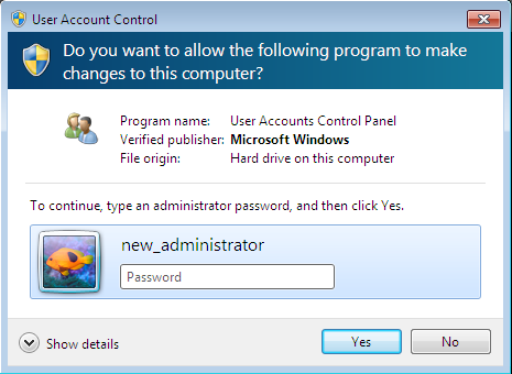 User account control modal in Windows 7