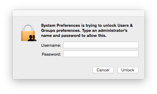 macOS Authentication modal